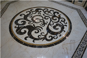 Turkey Beige Marble Composited Marble Waterjet Medallion Tile Round Mosaic Medallion Floor Patterns