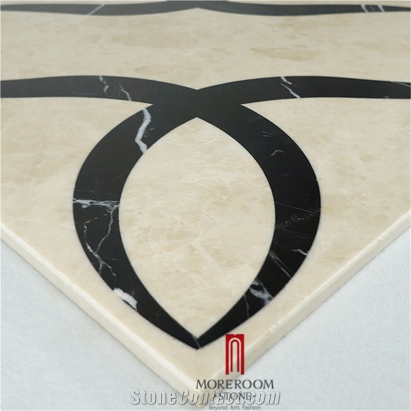 Turkish Ultraman Beige Marble Spain Nero Marquina Waterjet Medallion Marble Tiles Floor Medallion Composite Marble for Floor Wall Decor