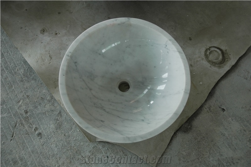 Bianco Carrara, Cararra White, White Marble Stone Round Basins & Sinks