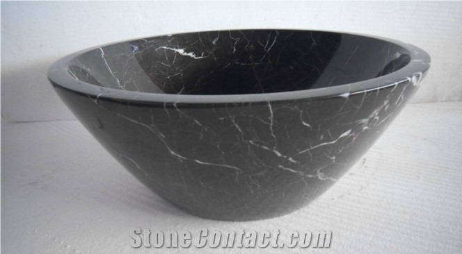 Black Nero Marquina Marble Vessel Sinks, China Marquina Black Marble Sinks & Basins