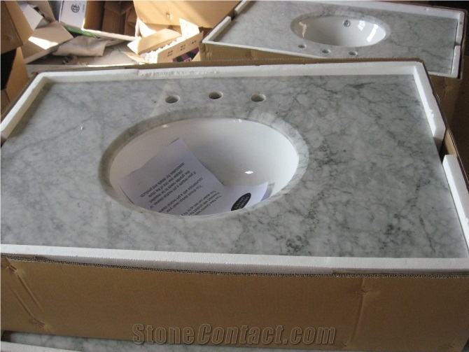 Cararra White Marble Bath Tops, Bianco Carrara Marble Vanity Tops, Bathroom Countertops