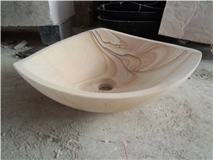 High Quality Polished China Wooden Beige Sandstone Sink