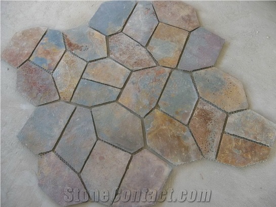 Slate Tiles & Slab,Cheap Crazy Rustic Slate Tile with Mesh