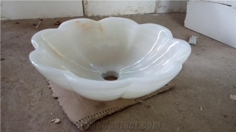 White Onyx Stone Sink, Stone Basin, Wash Bowls, Vessel Sinks