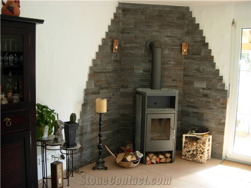 Rustic Slate Scaked Wall Stone Fireplace Surround