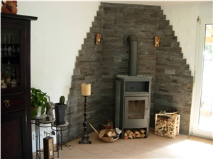 Rustic Slate Scaked Wall Stone Fireplace Surround