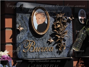Brazilian Azul Bahia Granite Cemetery Crypts Plaque