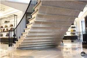 Corinthian Beige Marble Staircase in Commercial Store