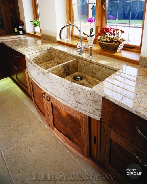 Kashmir Gold Granite Farm Sink and Perimeter Kitchen Worktop