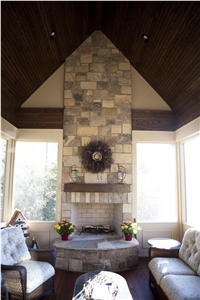 Chattooga Ashlar with Buff Mortar Joint Fireplace Surround, Beige Sandstone Fireplace United States