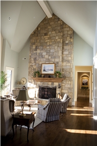 Chattooga Ashlar with Buff Mortar Joint Fireplace Surround, Beige Sandstone Fireplace United States