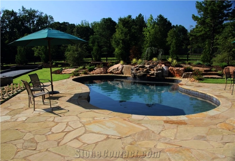 Clinch River Flagstone Swimming Pool Terrace Pavement, Yellow Sandstone Pool Coping United States