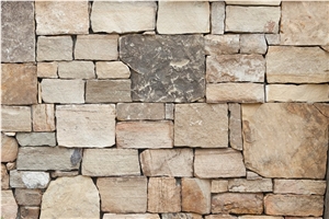 Natural Thinstone Veneer - Chattooga Ashlar with Buff Mortar Joint, Beige Sandstone Wall Cladding