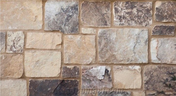 Natural Thinstone Veneer - Chattooga Ashlar with Buff Mortar Joint, Beige Sandstone Wall Cladding