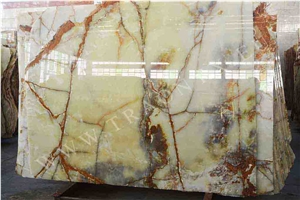 Spider Green Onyx Iran Tiles & Slabs with Veins Polished