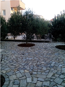 Flagstone Tiling Around Olive Trees, Grey Slate Flagstone