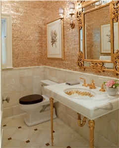 Calacatta Crema Marble and Honey Onyx Bathroom Design, Bathroom Decorating