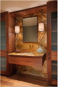 Stone Wood Quartzite Bathroom Top and Backsplah Wall Covering