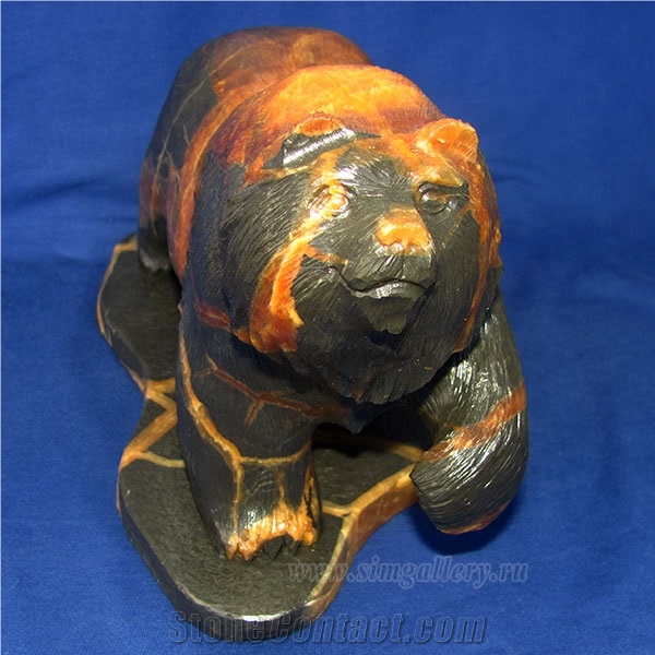 Bear Figurine Made Of Natural Calcite Stone, Handmade