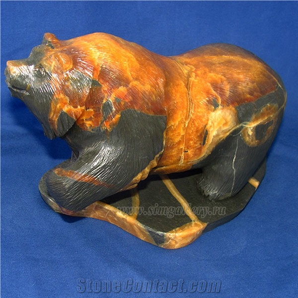 Bear Figurine Made Of Natural Calcite Stone, Handmade