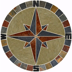 24" Slate and Limestone Compass Rose Mosaic