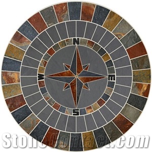 72" Multicolor and Grey Slate Compass Rose Medallion