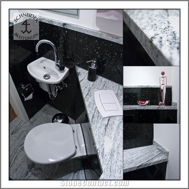 Silver Juparana Granite and Black Labrador Granite Bathroom Design
