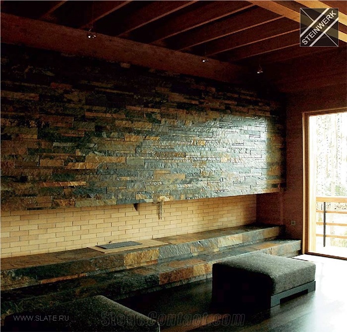 Rustic Slate Stacked Wall Cladding Panels, Multicolor Slate Veneer Stone, Cultured Stone India