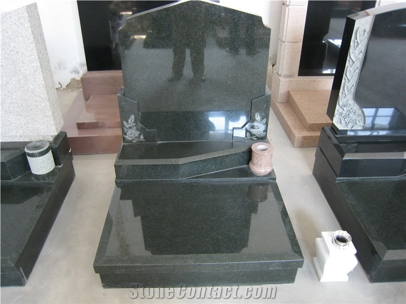 Green Galaxy Granite European Style Headstone for Cemetery, Carving Single Tombstone Monument Design, Natural Stone Engraved Gravestone