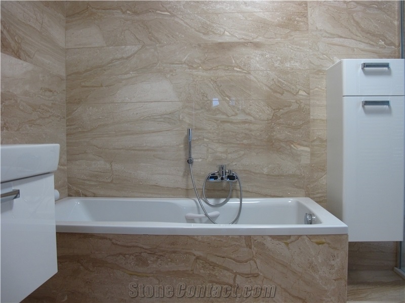 Daino Venato Marble Bathroom Design, Beige Marble Bath Design Italy