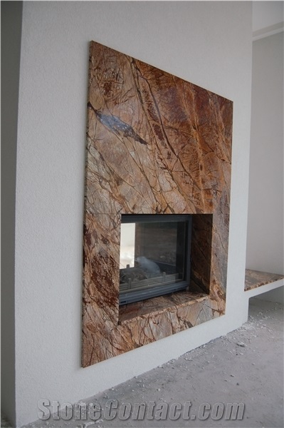 Rainforest Gold Marble Fireplace Surround, Brown Marble Fireplace India