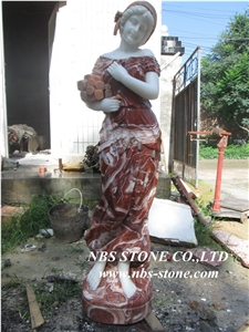 Classic Red Stone Human Sculptures, Red Marble Statues