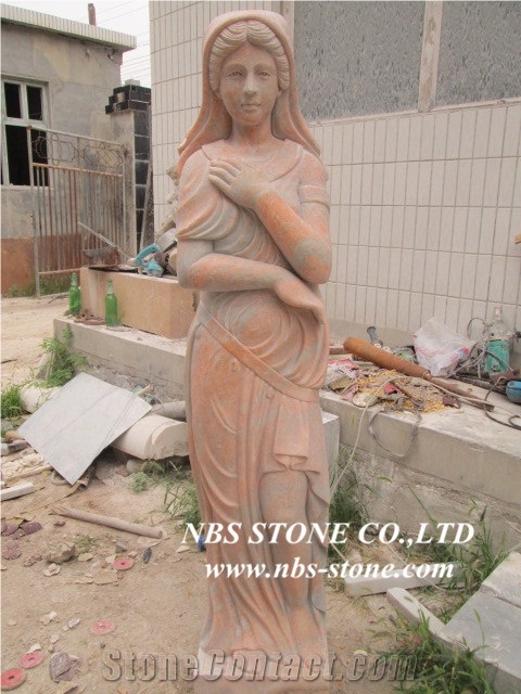 Classic Red Stone Human Sculptures, Red Marble Statues