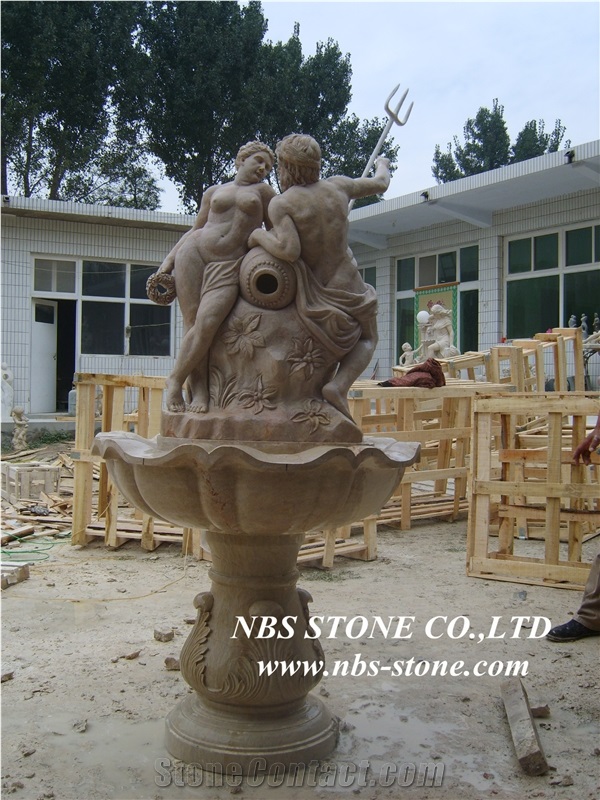 Statued Yellow Marble Water Fountain,Water Features,Garden Fountains
