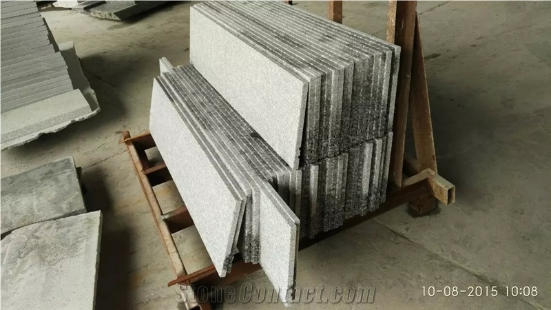 Light Grey G603 Granite Polished Flat Edge Steps / Staircases / Risers / Skirtings, Chinese Bianco Crystal Building Stairs