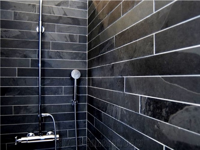 Black Graphite Slate Natural Cleft, Honed Bathroom Design
