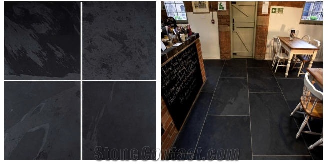 Black Graphite Slate Natural Cleft, Honed Flooring