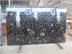 Black Agate Semi Precious Stone Slabs&Tiles,Brown Semi Precious Wall Panels/Countertop