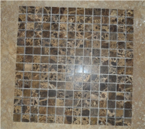 Chinese Emperador Square Mosaic, China Emperador Dark Brown Marble Mosaic