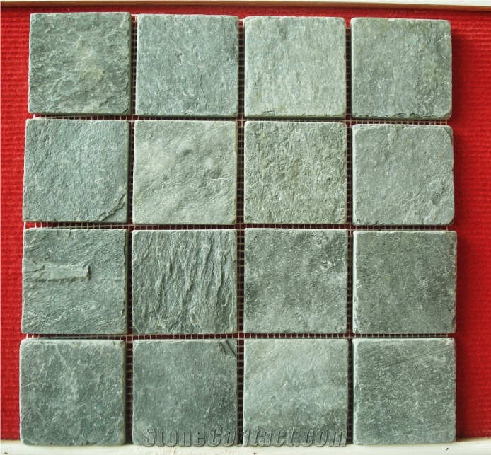 Black Slate Mosaic Tiles, China Cheap Black Slate Mosaic, Brick Mosaics,Split Face Mosaic for Wall, Floor