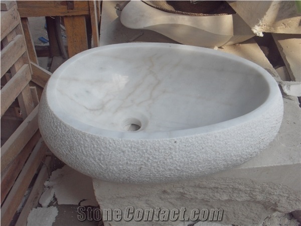 China Cheap Popular Guangxi White with Grey Veins/Lines Marble Polished Round Wash Bowls, Basins, Sinks for Bathroom, Natural Building Stone Deocration, Hotel, Mall, Toilet, Villa Interior Project