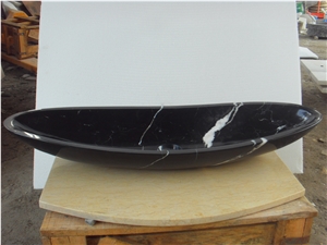 Nero Marquina Marble Round Wash Bowls, Wash Basins, China Cheap Black Vessel Sinks for Bathroom
