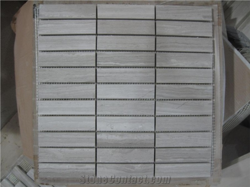 White Wooden Vein Marble Mosaic Tiles, China Grey Marble Mosaic, Linear Stips Mosaics for Wall, Floor