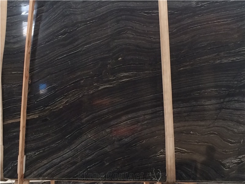 Polished Black Ancient Wood Marble Batheroom Design