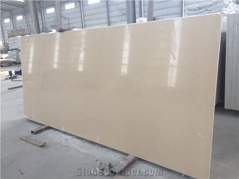 Engineered Quartz Stone Solid Color Of Beige for Worktops and Bench Tops 2cm Thick Solid Surfaces