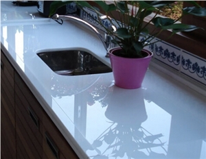 High Quality Popular White Crystallized Glass Countertop, White Quartz Kitchen Countertops