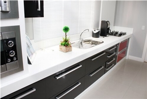 Prefabricated Absolute Black Artificial Crystallized Glass Countertop, White Quartz Kitchen Countertops