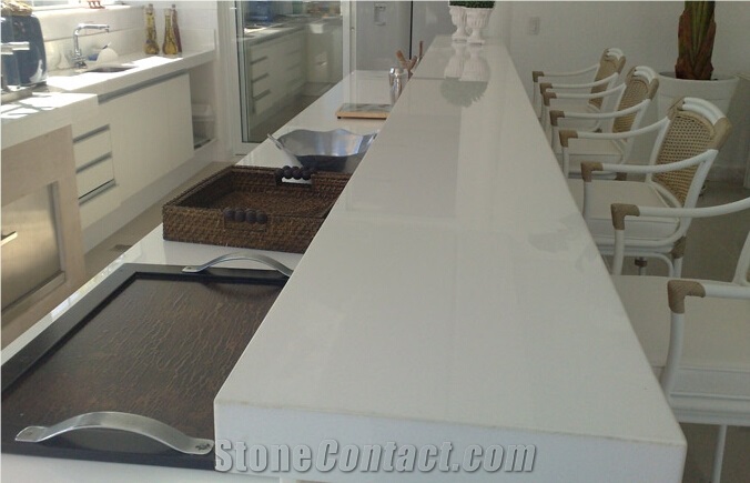 Pure White Crystallized Glass Marble Countertop