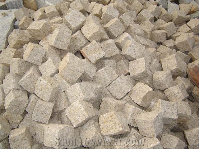 Popular G682 Granite Paving Stones, Sunset Gold Granite Cubestones
