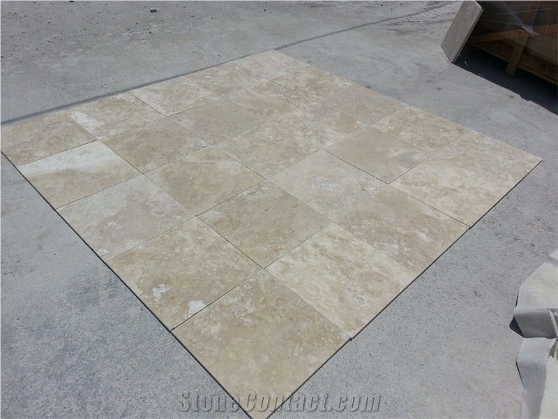 Durango Paredon Travertine 18x18x3/8" tiles & slabs, beige travertine floor tiles, wall tiles 